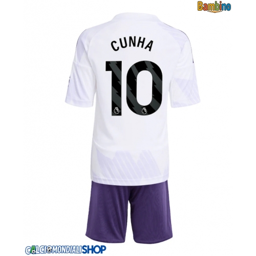 Maglie da calcio Manchester United Matheus Cunha #10 Seconda Maglia Bambino 2025-26 Manica Corta + Pantaloni corti)